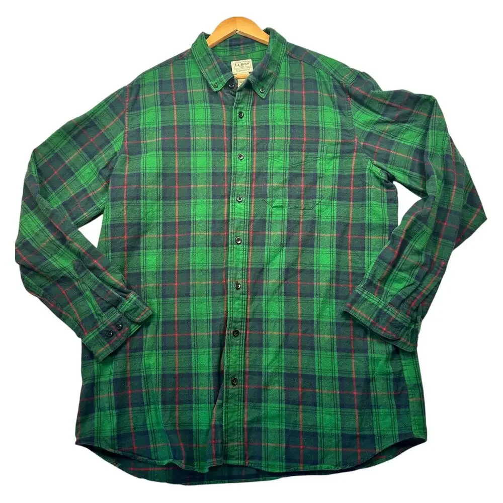 LL Bean Fleece Button Up Shirt - Green Plaid - XL Tall - Picture 1 of 5